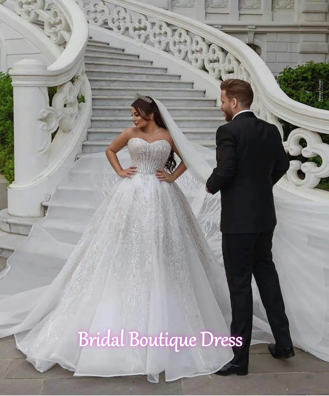 Customized Exquisite Arabic Strapless Shinny Beads Sequins Wedding Dress 2026 Vestidos De Novia Luxury Plus Size  Bridal Gown