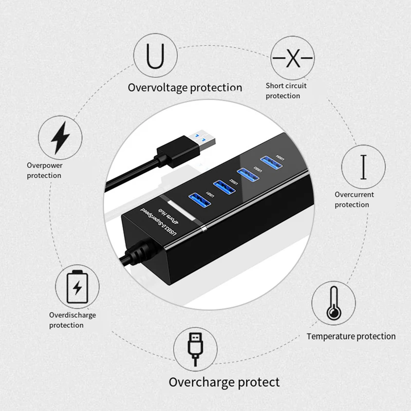 UTHAI 4 puertos USB 3.0 Hub de computadora portátil de alta velocidad Adaptador divisor de 5 Gbps Expansor de accesorios para PC