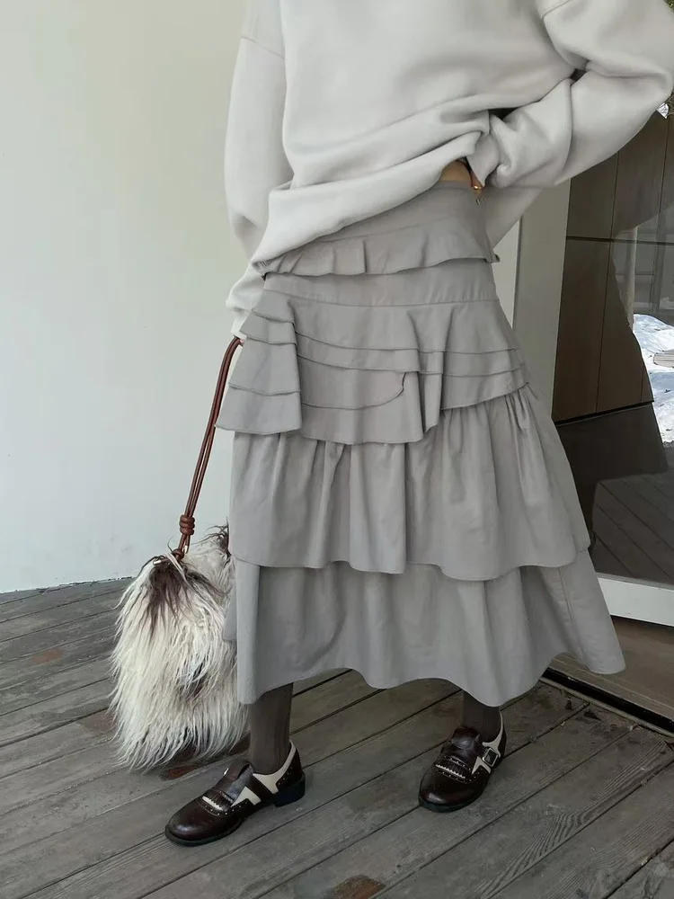 

Осенне-зимняя плотная асимметричная многоярусная юбка А-силуэта с эластичным поясом для женщин, повседневная, из хлопка