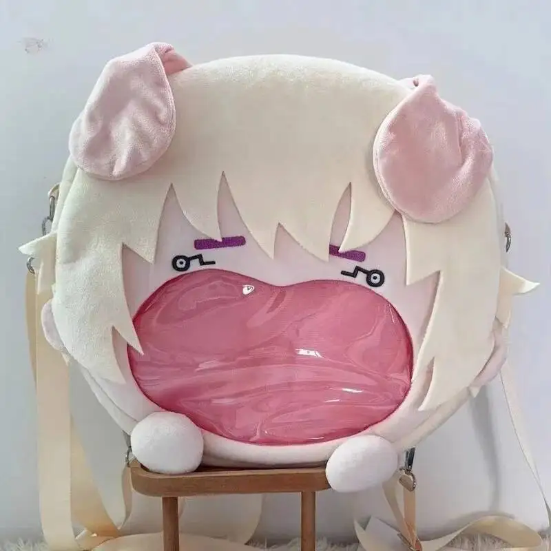 حقيبة ظهر JK Cosplay Inumaki Toge من القطيفة الناعمة الشفافة لطلاب الحرم الجامعي بسحاب كبير الفم الكرتوني حقيبة كتف رسول