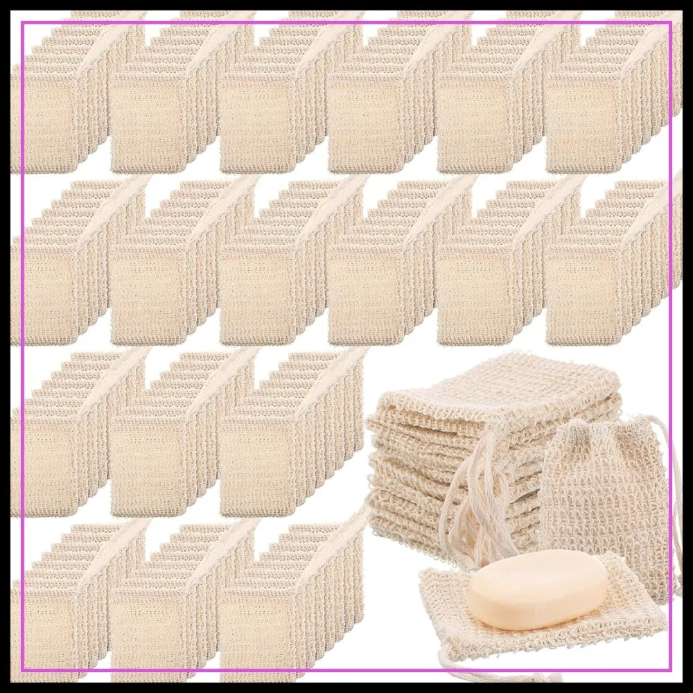 150 Pcs Soap Exfoliating Bags, Natural Sisal Mesh Pouches for Shower Body Bar, Drawstring for Foaming & Drying