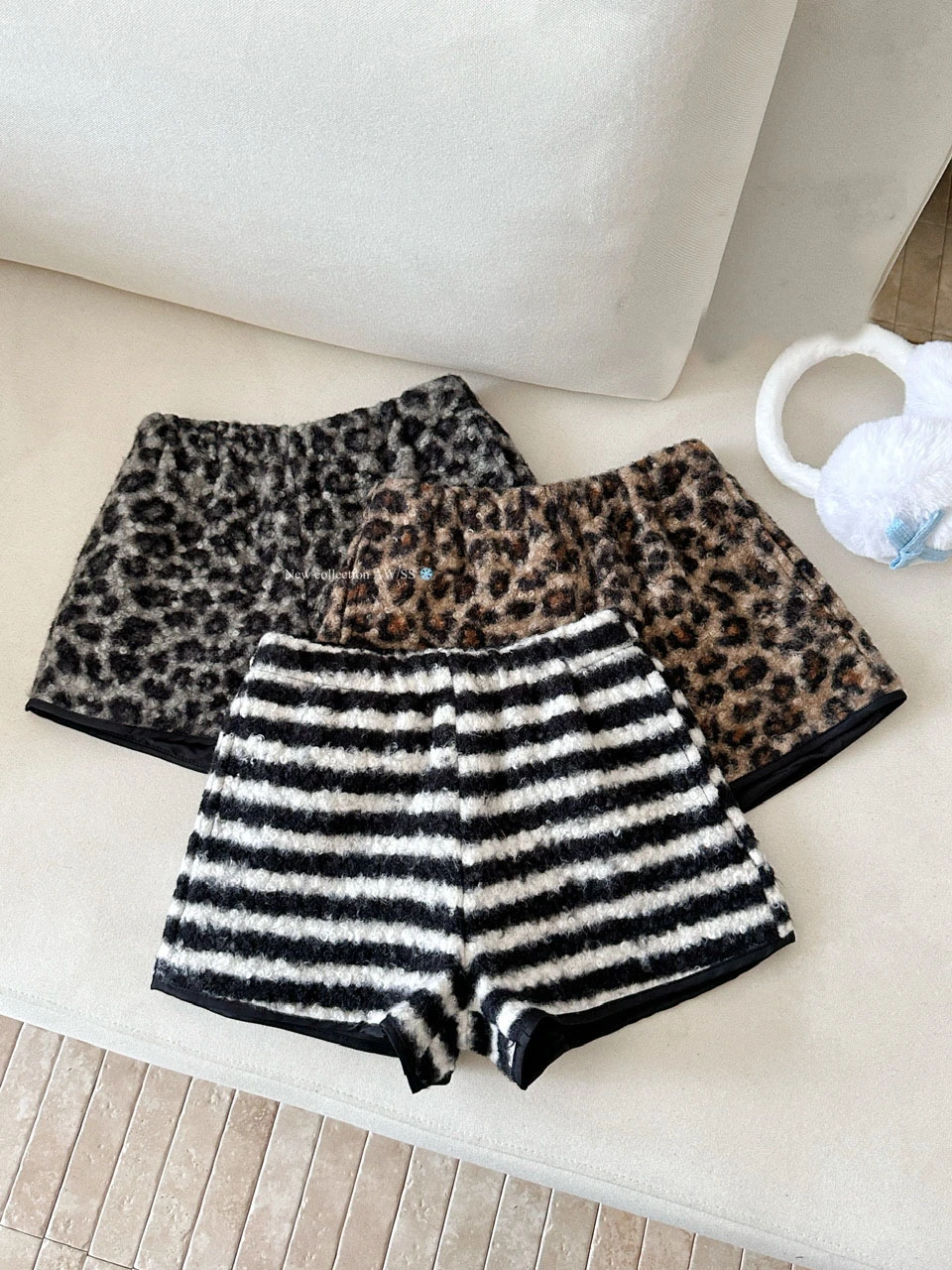Women's Autumn Winter Chic Fuzzy Wide Leg Shorts Lady Streetwear Leopard High Waist Loose Short Pants