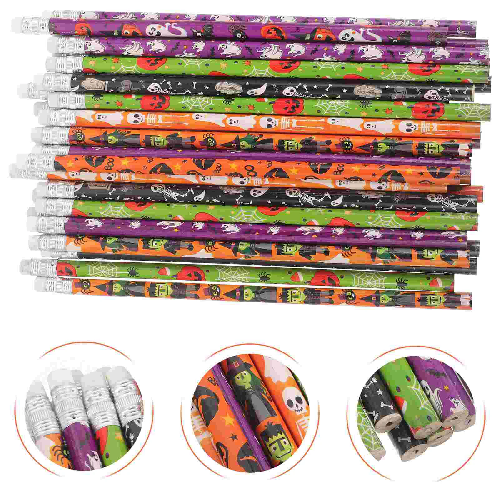 48 Pcs Halloween Pencil Colored Kid Pencils Themed Erasers Pensils Wooden Drawing Crayon Child