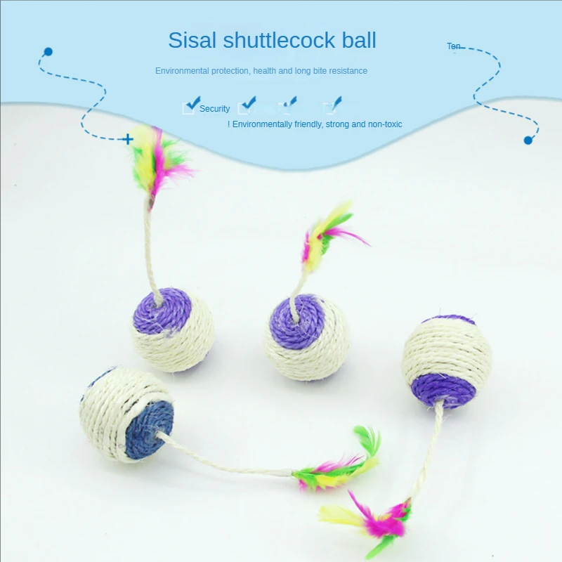 Cat Toy Ball with Sisal Shuttlecock, Grinding Claws, Interactive Self-Help Rolling, Pet Supplies