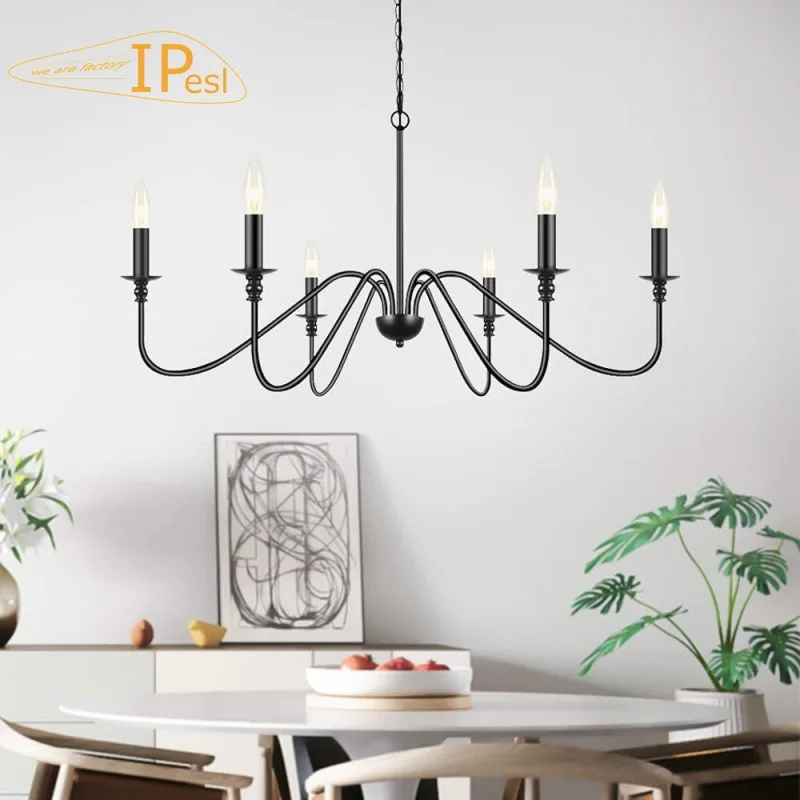 Vintage Style Black 6 Light Chandelier Inspired By Classic Candles Great To Bedrooms Studies Suitable for Various Home Decors.