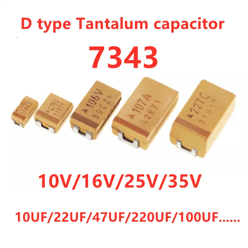 (10 개) 정품 SMD 탄탈럼 캐패시터 D 타입 7343, 6.3V, 10V, 16V, 25V, 35V, 50V, 0.1UF 0.22UF 1UF 10UF 22UF 47UF 100UF 1UF 4.7UF
