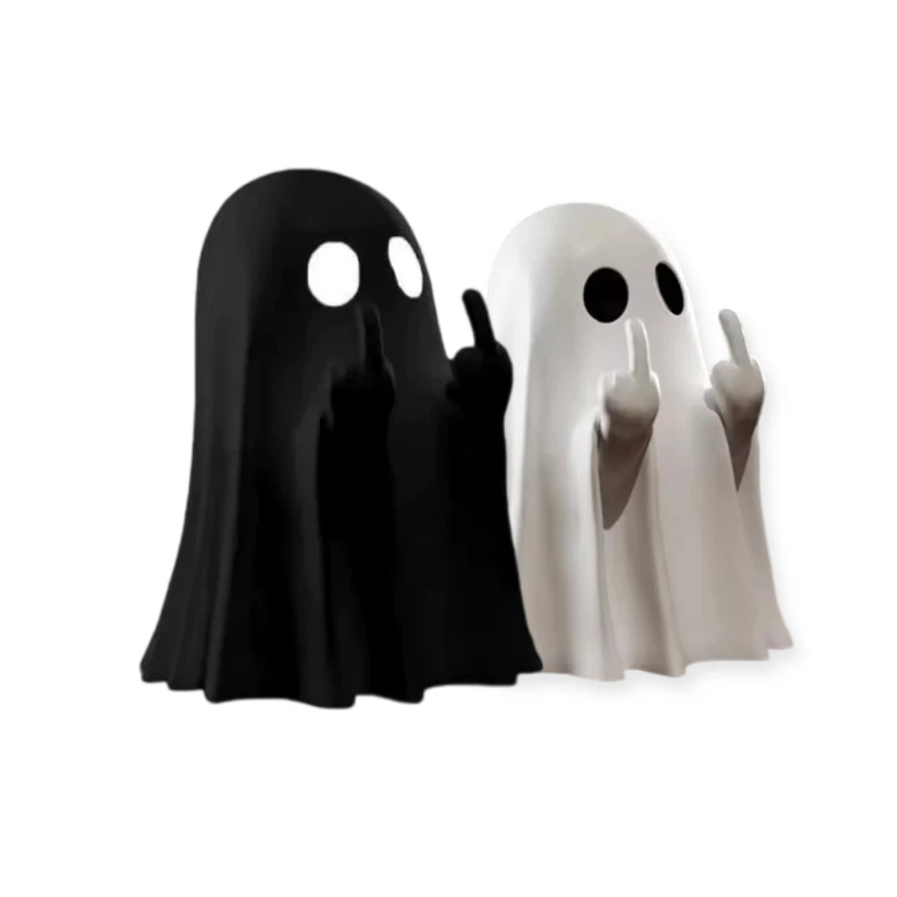 تمثال شبح لطيف بالإصبع الوسطى، تماثيل شبح صغيرة مخيفة، ديكورات منزلية للهالوين، ديكورات رف طاولة القهوة
