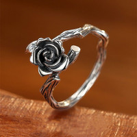 Retro Rose Ring For Women Silver Color Vintage Flower Open Ring Punk Gothic Rock Hiphop Accessories Designer Jewelry Lovers Gift