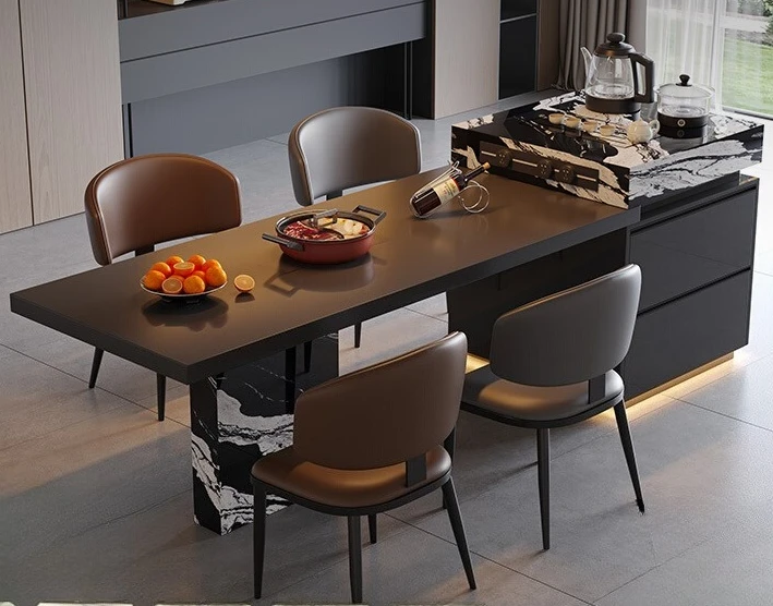 

Rock slab island dining integrated retractable medium guide platform small apartment light luxury upside down table with sink