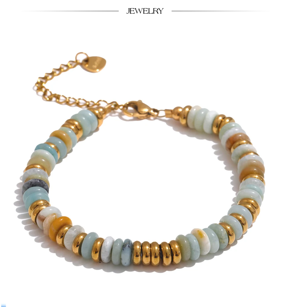 Yhpup Bunte Natursteinperlen Kette Handgefertigtes Armband Armreif Wasserdicht Böhmen Edelstahl Y2K Trendiger Schmuck Geschenk – Detail 3