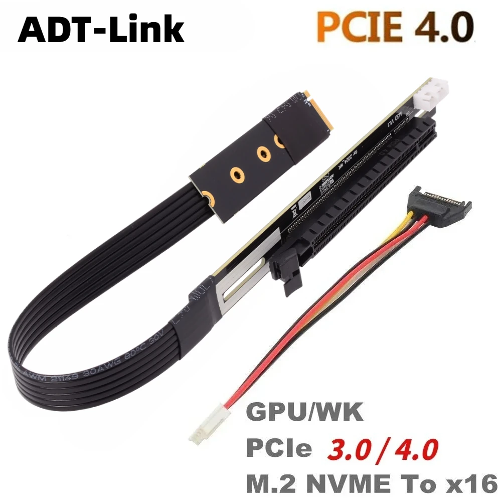ADT-Link M.2 NVMe To PCI-E 4.0 X16 Extender Gen4 X1 Riser Adapter Jumper Mining Cable GTX RTX Graphics Video Card NVIDIA AMD GPU