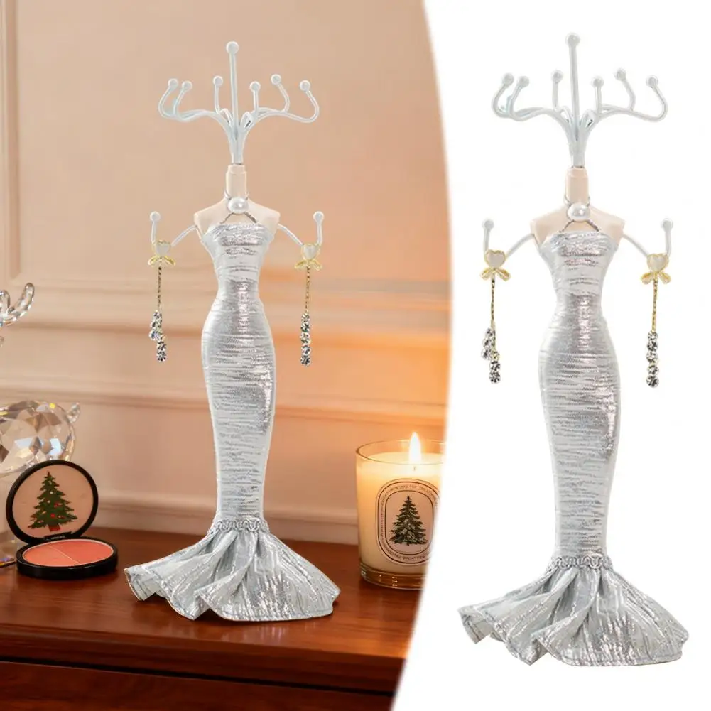 

Mini Mannequin Jewelry Holder Elegant Princess Dress Jewelry Stand with 2 Tiers 8 Hooks Mannequin Model for Necklace for Women