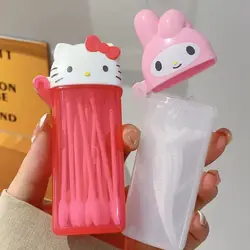 Caja de almacenamiento de bastoncillos de algodón Melody, lindo personaje de Anime Sanrio, palillo de dientes, caja de almacenamiento de cosméticos, HelloedKittys Cinnamoroll, regalo para niñas