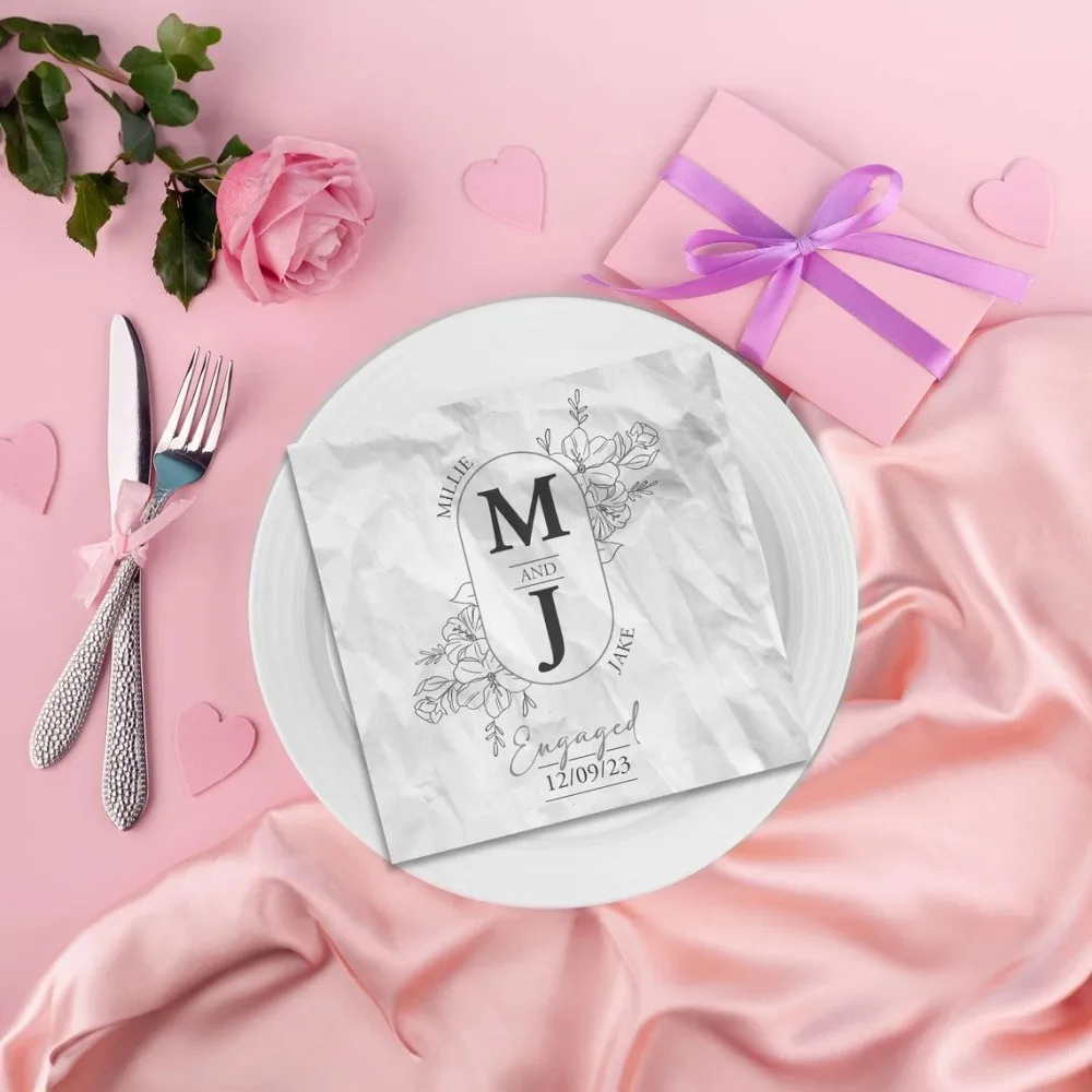 70 pcs Custom Personalised Napkins Monogram Engagement Party Decorations,Paper Serviettes,Initial names