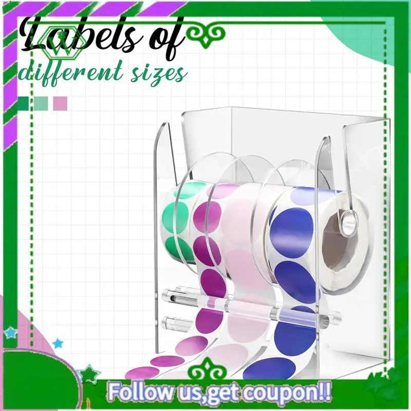 Reliable-Adjustable Label Dispenser Acrylic Sticker Roll Dispenser Sticker Roll Holder Clear Label Holders Sticker Holder 4 Disk