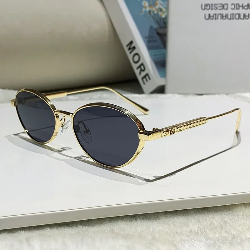 2025, neue Mode-Sonnenbrille aus Metall, vielseitig, elegant, schlicht, leicht, luxuriös, runder Rahmen, Damen-Sonnenbrille