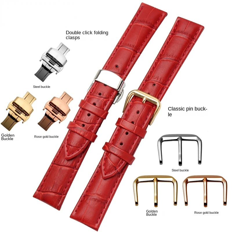 10mm 12mm 14mm 15mm 16mm 18m White red pink For Casio Tissot genuine leather strap ladie's watch band women bracelet Accessories