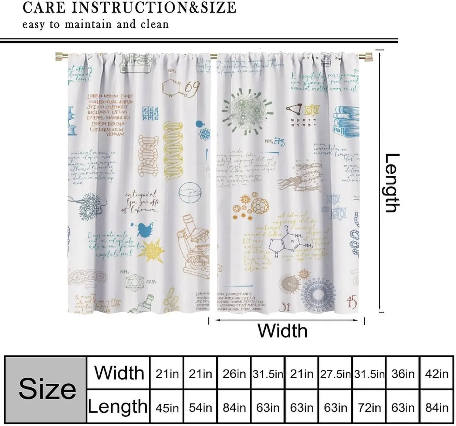 Aesthetic Blueprint Science Curtain Vintage Chemistry Academic Laboratory Pattern Modern Decorative Window Room Decor