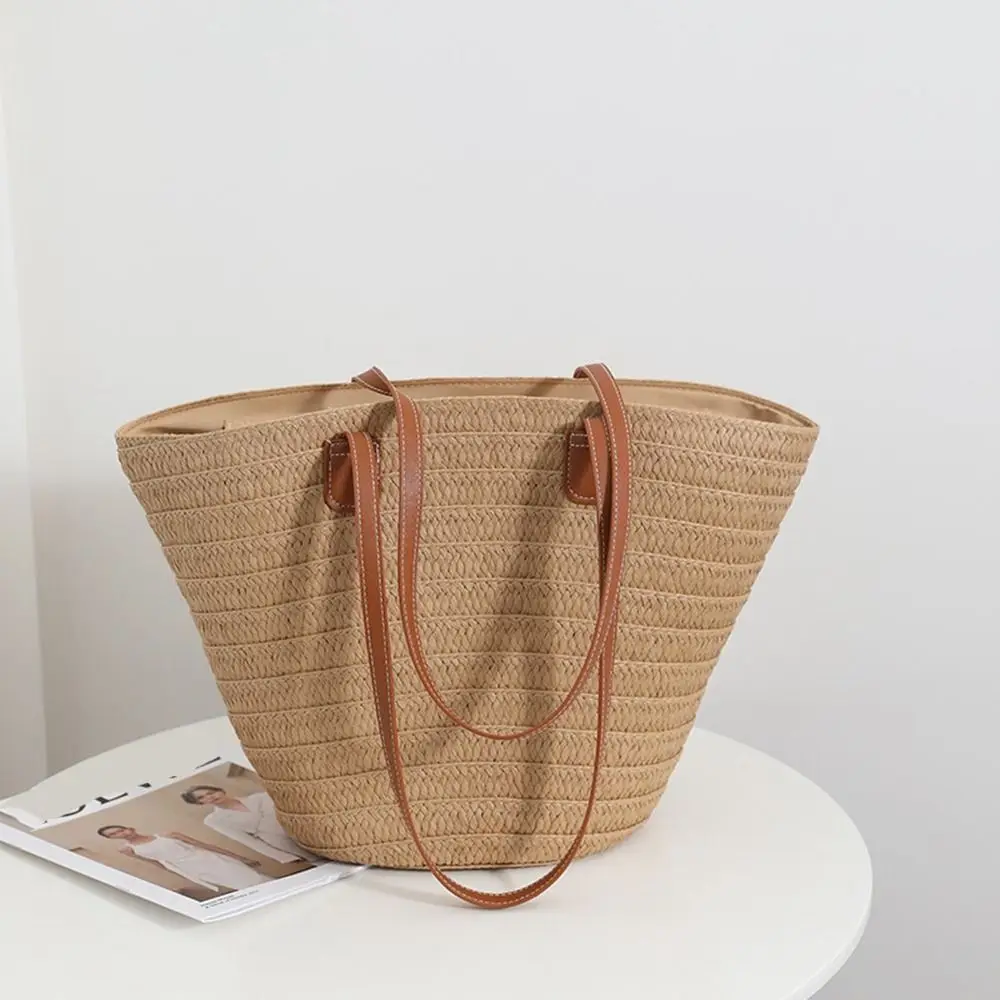 Sac à main en paille tissé de style bohème pour femmes, sac de plage de grande capacité, sac à main portable, sac vintage, simple et décontracté