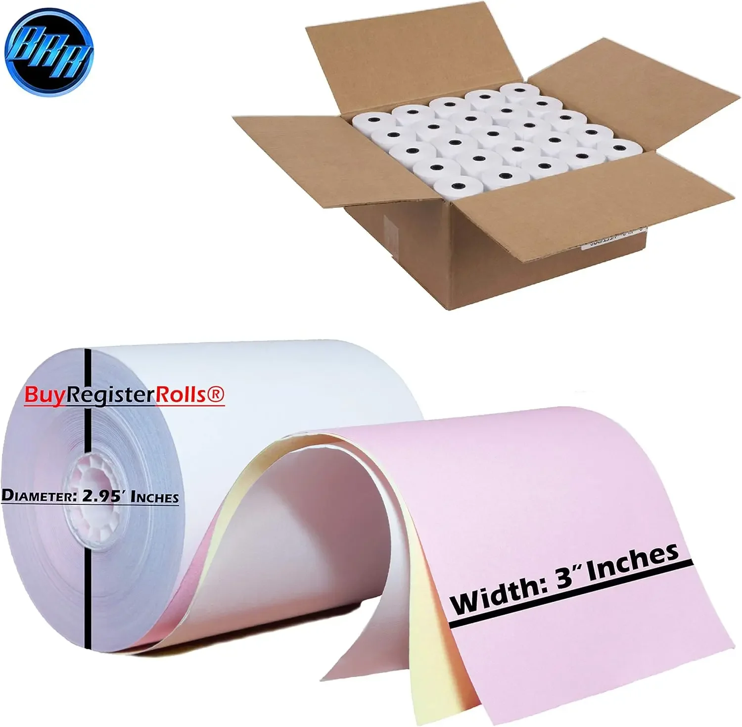 White/Canary/Pink Carbonless Kitchen Paper 50 Rolls 3-ply 3