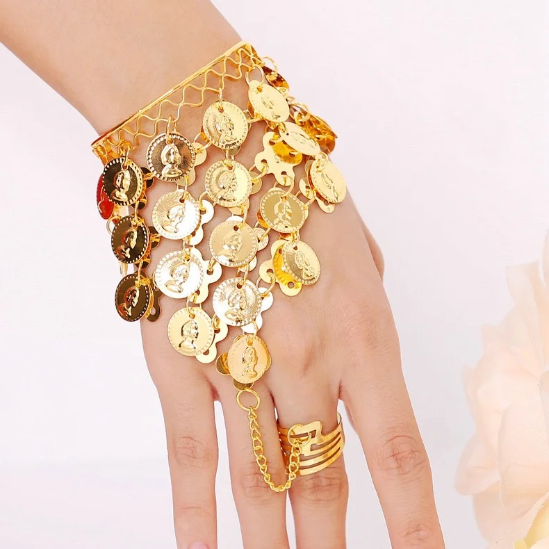 2-Piece Set Bridal Bracelets Mesh Coin Open Design Suitable for Performances Weddings Parties Algerian Arm Accessory