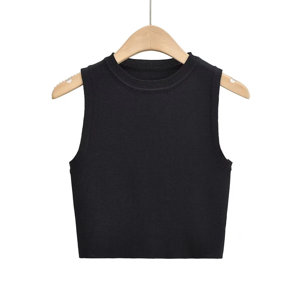 PB & ZA 2023 Basic dzianinowy Tank Top damski najwyższej jakości dopasowany wycięcie pod szyją otwartej krótki T-shirt bez rękawów