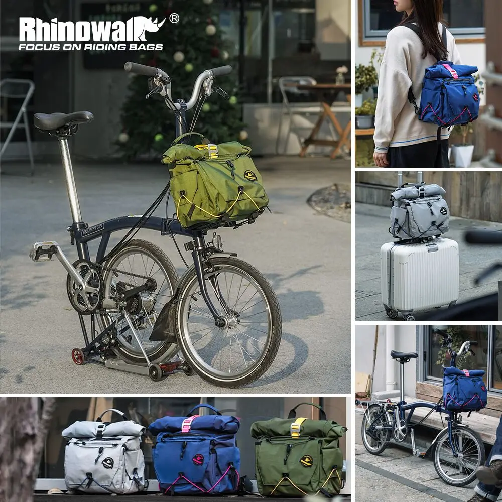 

Rhinowalk Bike Handlebar Bag 17L Front Basket Bag Cycling Backpack Storage Bag With MOLLE System Rack Support For Brompton Dahon