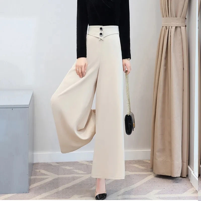 Comfortable Pocket Fashion Wide-Leg Pants Ladies Spring And Summer High Waist New Loose Joker Drape Straight Simple Casual Pants