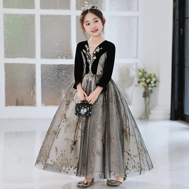 

Vintage Evening Dress for Teenage Girls Children Elegant Princess Sequined Party Dresses Kid Gala Ball Gown Infant Frock Vestido