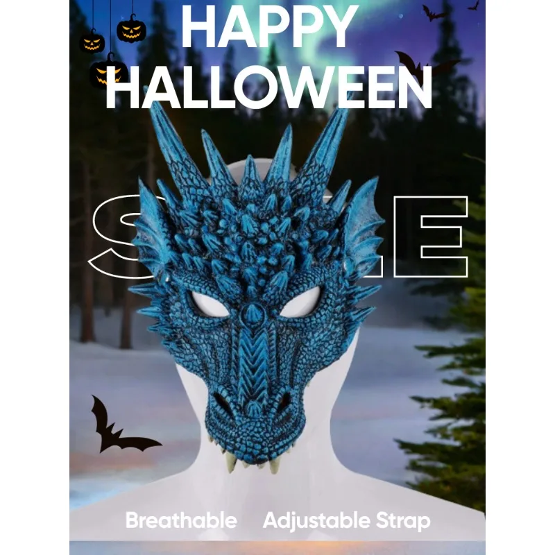 

3D Foam Dragon Mask - Realistic Halloween Cosplay Accessory - Mardi Gras Festival Monster Mask with Adjustable Strap Breathable