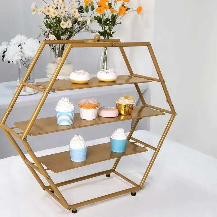 

Birthday party wedding dessert display stand hexagonal removable home three-layer metal cake stand