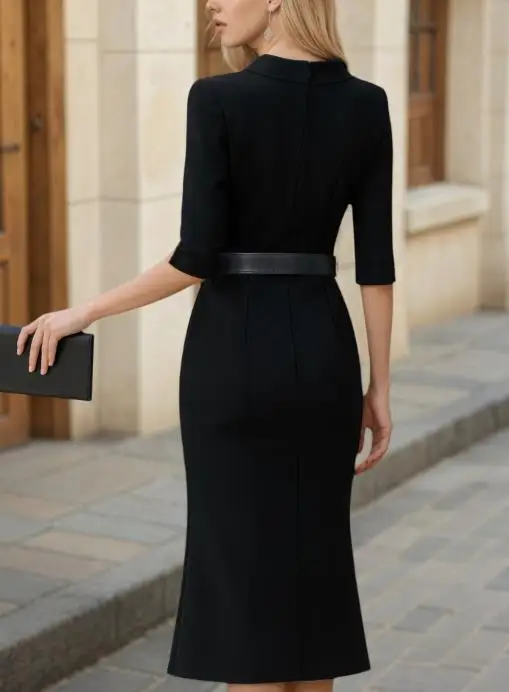 

2025 Elegant Temperament, Mid Waist Commuting, Cinched Waist, Professional Women's Dress, Versatile Mid Sleeves In The Workplace