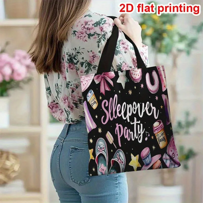 1pc Tote Bag, 2D Flat Effect, Korean-Style Gentle Pajama Party Bow Sweet Dessert Star Cartoon Pattern Tote Bag