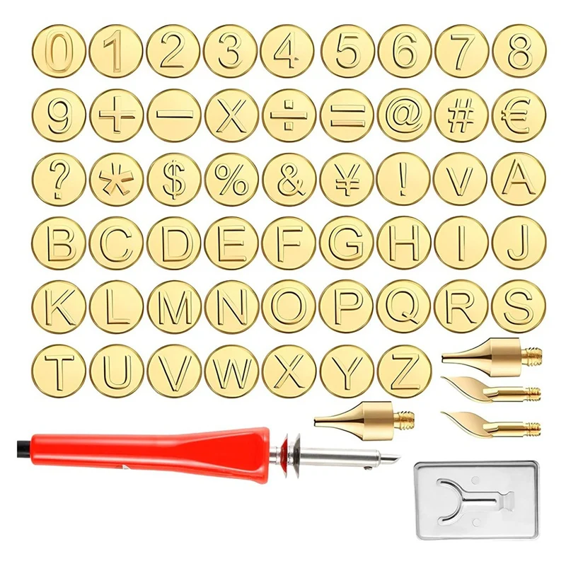 AC88 Wood Burning Tip Set 26 Letters Copper Number Soldering Iron Stencils Engraving Tool Kit US Plug