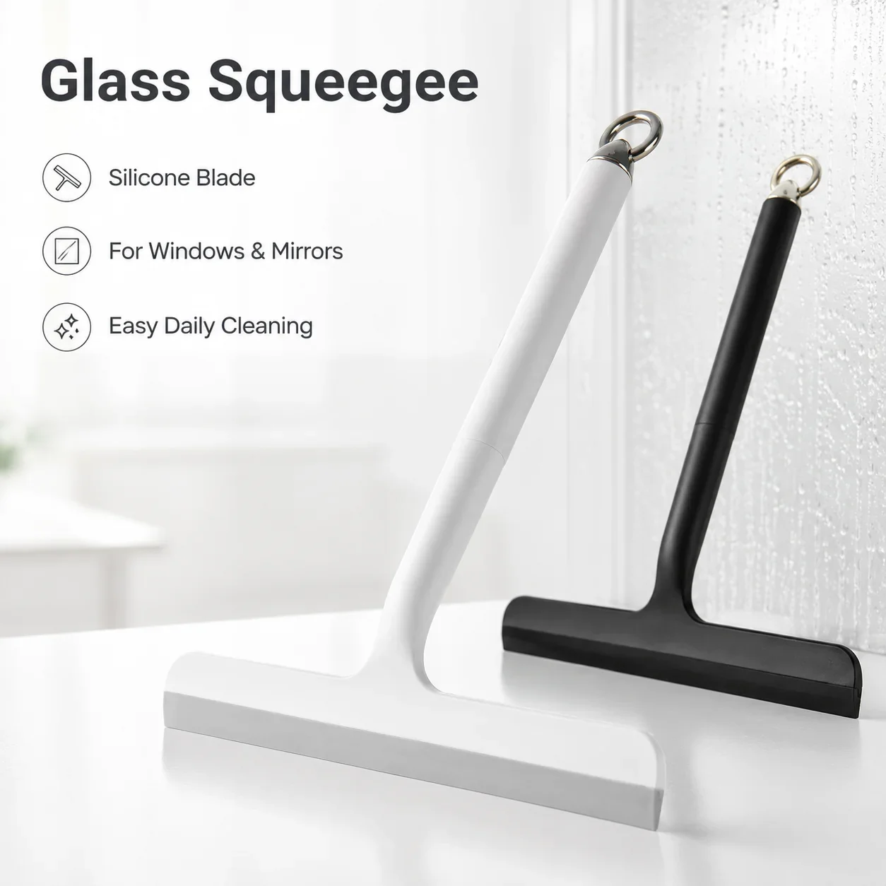 Shower Squeegee Bathroom Glass Cleaner Silicone Wiper for Windows Mirrors Smooth Surface Cleaning Tool with Hanging Ring Plastic