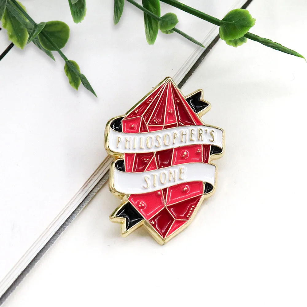 Red Philosopher's Stone Enamel Pin Magical Wizarding World Inspired Brooch Gorgeous Shiny Crystal Gemstone Decor