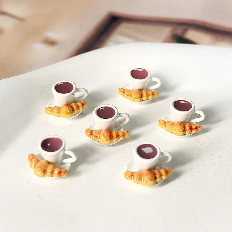 10/30 قطعة دمية فنجان قهوة صغير سبيكة السحر Kawaii مصغرة الإفطار الكرواسون الكعك قلادة Earring بها بنفسك القرط صنع المجوهرات #6