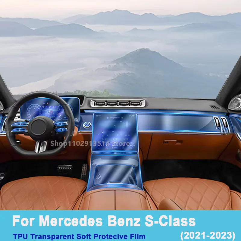 

Rugged Interior Protection Film For Mercedes Benz S-Class (2021-2023) Dashboard Center Console Screen Anti-Scratch Stickers