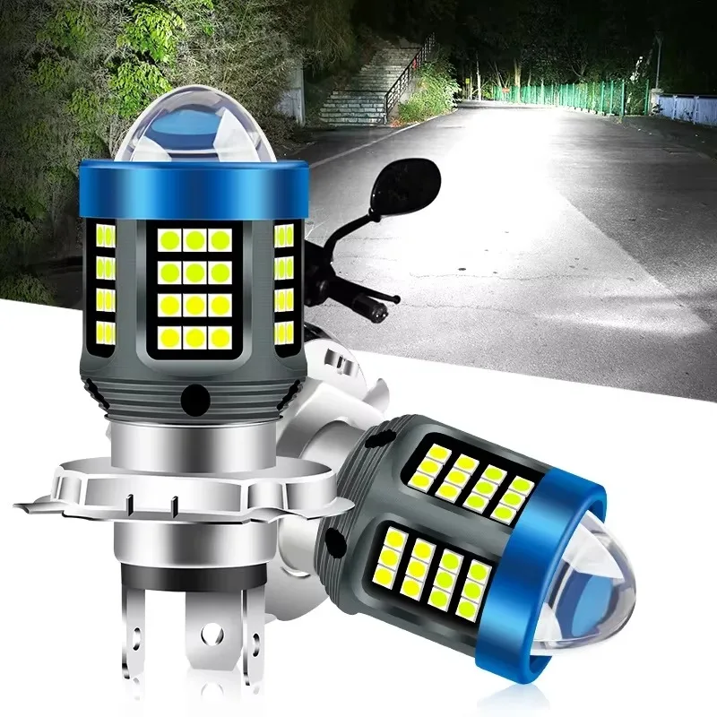 1pcs H4 BA20D H6 LED Motorcycle Headlight CSP Dual Color White Yellow Hi Lo Beam Lens Fog Lamp for Motobike Scoote Running Light