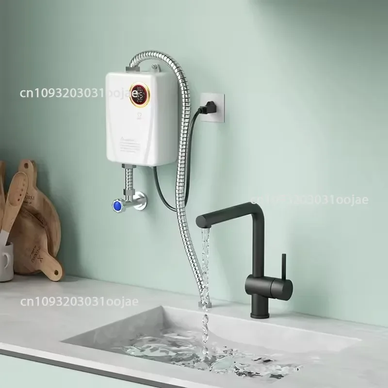 110V/220V Electric Water Heater Bathroom Kitchen Wall Mounted Instant Heating Water Heater 3S Hot Shower LCD Temperature Display