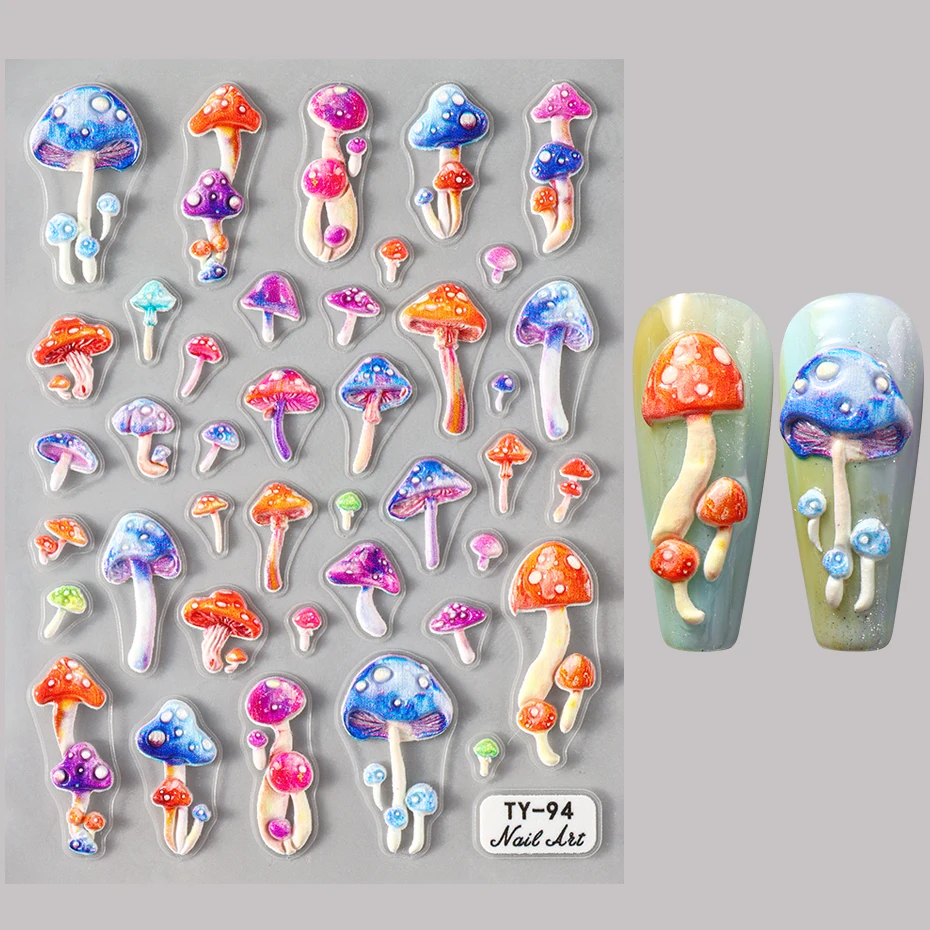 Pegatinas de Arte de uñas en relieve 5D, calcomanías autoadhesivas, diseños coloridos, deslizadores de esmalte de Gel, decoración de uñas DIY