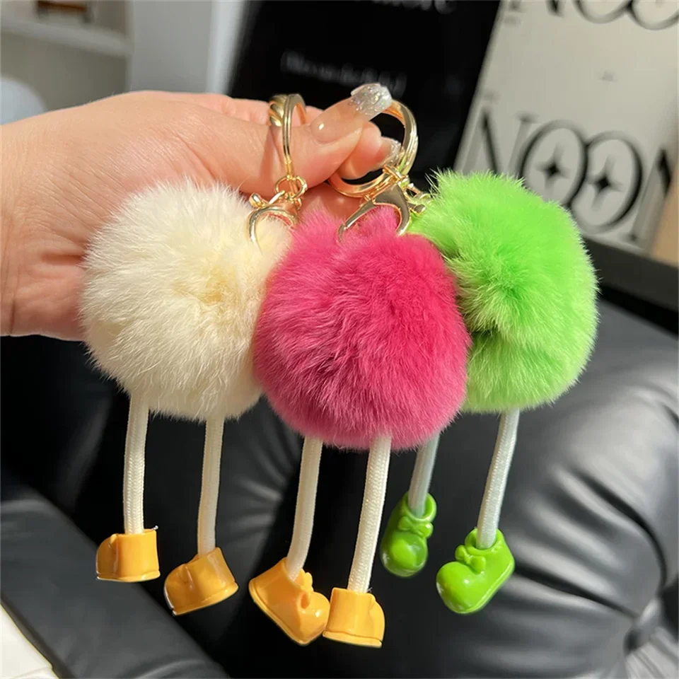 Wholesale Cute Lazy Rabbit Fur Small Briquettes Keychain Small Briquettes Car Keychain Pendant Korean Plush School Bag Pendant