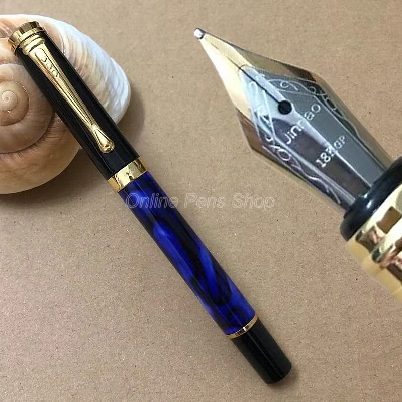 Jinhao 500 clássico azul metal dourado guarnição médio nib caneta tinteiro jr987