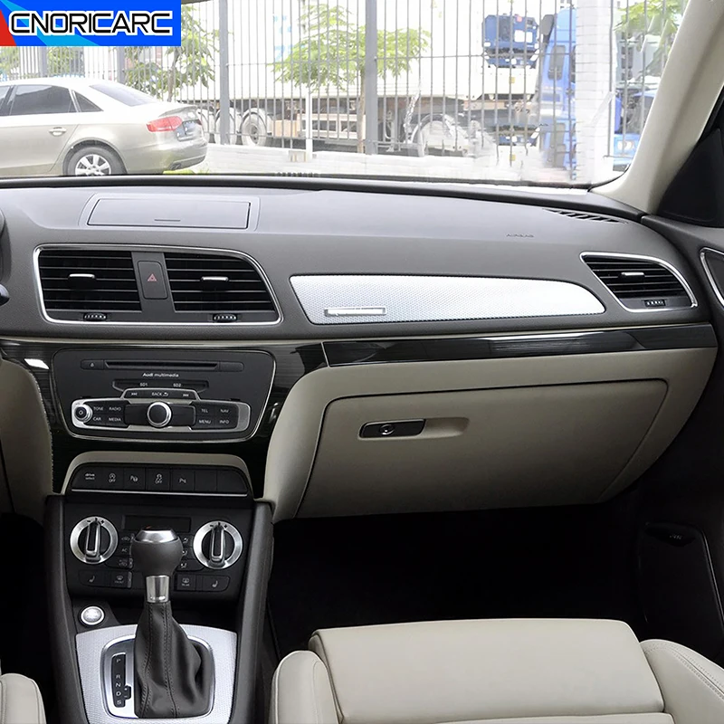 Car Console Control Dashboard Panel Frame Trim Sticker For Audi Q3 2012-2018 LHD Stainless Steel Interior Strip Accessory Decals