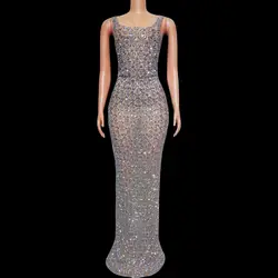 Vestido de princesa sin mangas con diamantes de imitación brillantes, elegante para vestido largo celebración de noche, boda, baile de graduación, ropa de fotografía de cumpleaños