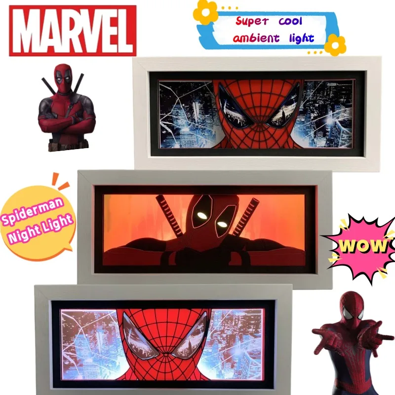 

Spiderman new creative paper carving lamp animation peripheral bedroom bedside atmosphere lamp desk nightlight birthday gift