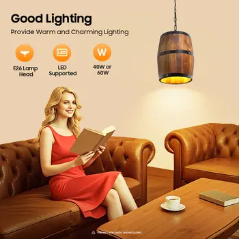 復古木質酒桶吊燈 E26 鄉村閣樓風格吊燈 工業風吸頂吊燈 適用於酒吧咖啡廳餐廳 10 best sales 工業光澤 - №8