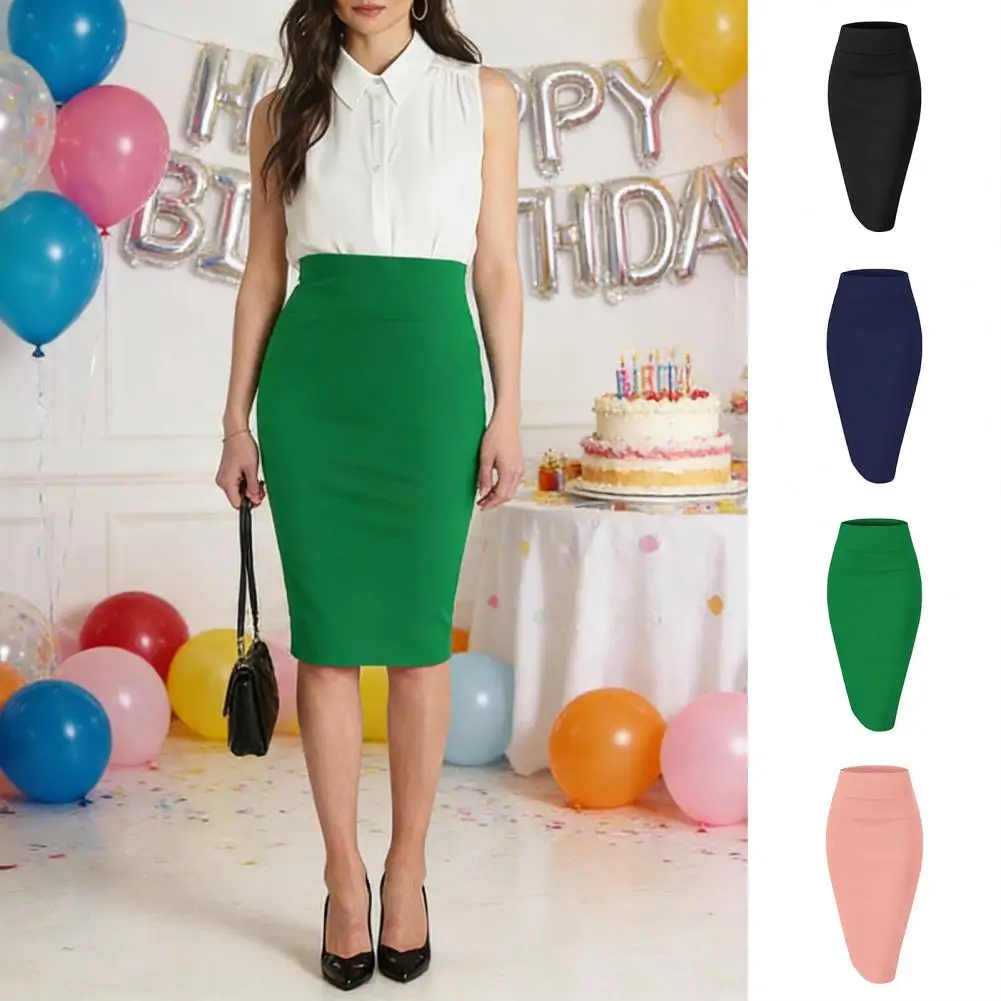

Summer Women High Waist Skirt SolidColor Elastic Skirt For Office Lady Slim Mini Skirt Sexy Lady Pencil Skirts