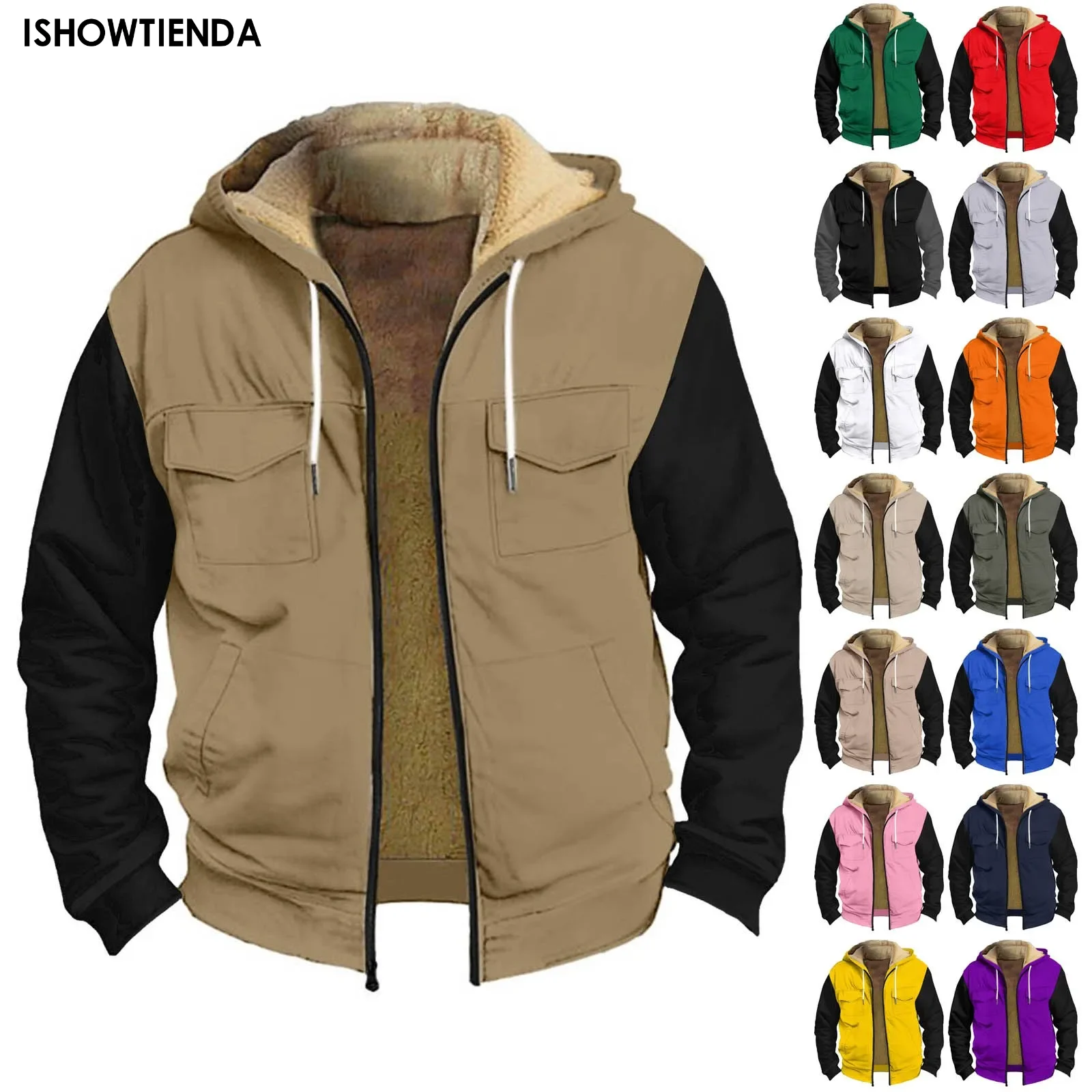 Fall Winter Warm Thick Liner Jacket Mens Coat Casual Long Sleeve Zipper Hooded Jackets Vintage Design Men Outerwear Clothes