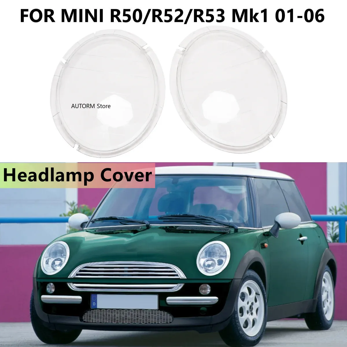 

Pair Front Headlamp Cover Clear Lens Lampshade Shell Cover For MINI Cooper R50 R52 R53 Mk1 2001 2002 2003 2004-2006 63126911701